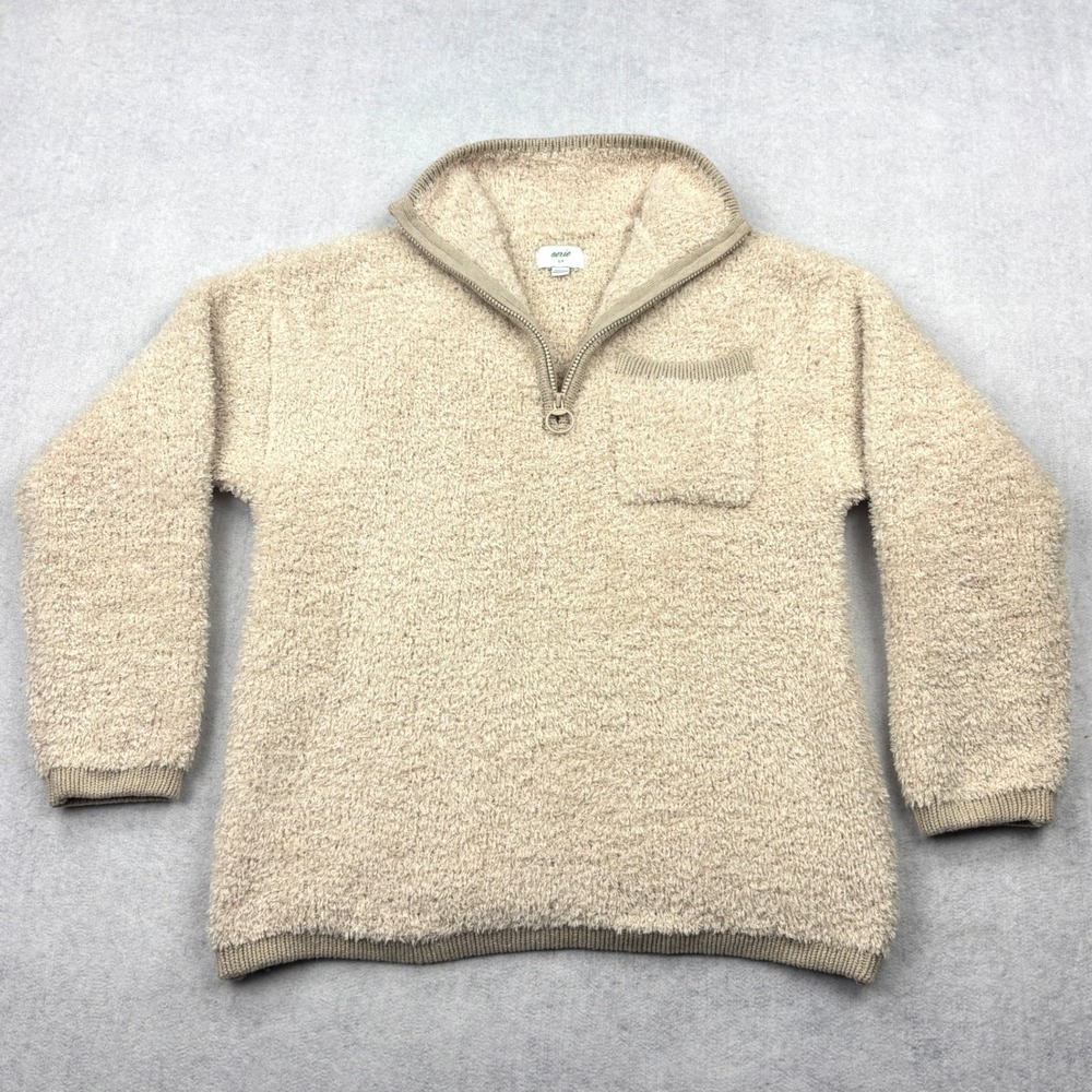 Aerie Womens Small Oatmeal Sherpa Boucle Fleece Quarter Zip Ring Pullover Size S